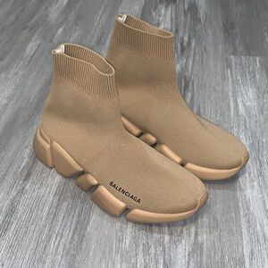 Balenciaga Tan Knit Sock Trainers